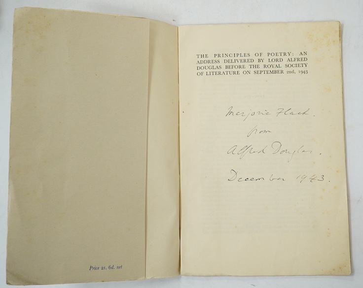 Douglas, Lord Alfred - a signed copy of The Principles of Poetry: an address delivered before the Royal Society of Literature...original printed wrappers. 1943; Douglas, Lord Alfred - Ireland and the War against Hitler.